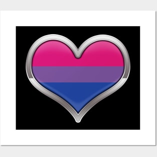 Large Bisexual Pride Flag Colored Heart with Chrome Frame. Posters and Art